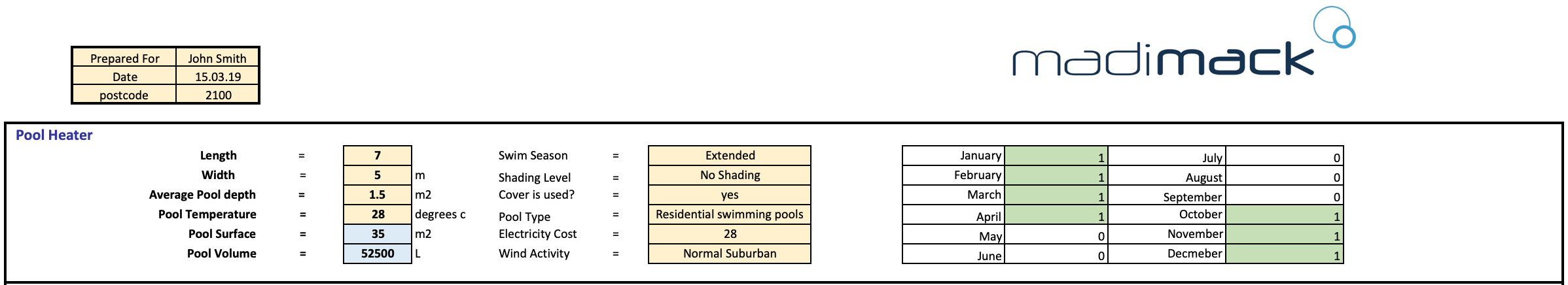 Primary Data for Pool Heat Pump